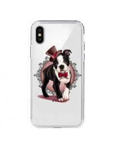 Coque iPhone X et XS Chien Bulldog Dog Gentleman Noeud...