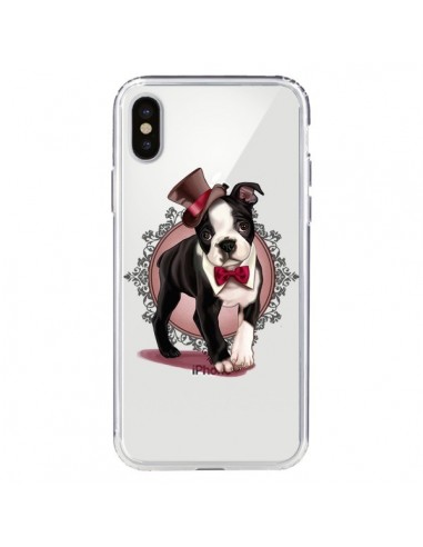 Coque iPhone X et XS Chien Bulldog Dog Gentleman Noeud Papillon Chapeau Transparente - Maryline Cazenave