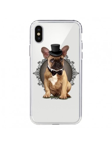 Coque iPhone X et XS Chien Bulldog Noeud Papillon Chapeau Transparente - Maryline Cazenave