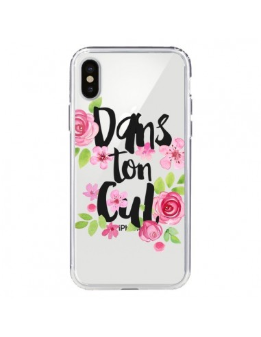 Coque iPhone X et XS Dans Ton Cul Fleurs Transparente - Maryline Cazenave