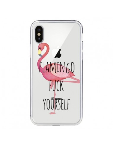 Coque iPhone X et XS Flamingo Fuck Transparente - Maryline Cazenave