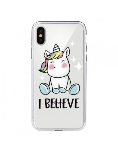 Coque iPhone X et XS Licorne I Believe Transparente - Maryline Cazenave