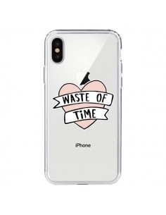 Coque iPhone X et XS Waste Of Time Transparente -...