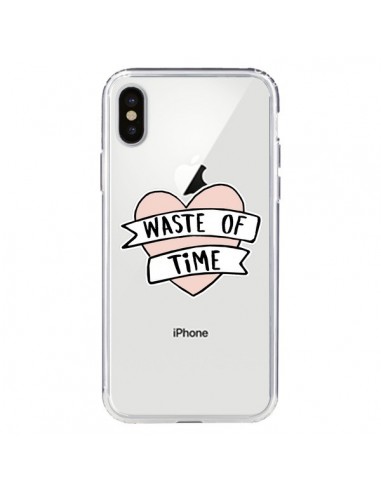 Coque iPhone X et XS Waste Of Time Transparente - Maryline Cazenave