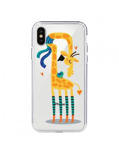 Coque iPhone X et XS L'oiseau et la Girafe Amour Love Transparente - Maria Jose Da Luz