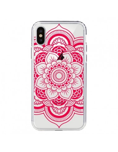 Coque iPhone X et XS Mandala Rose Fushia Azteque Transparente - Nico
