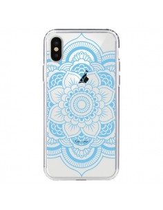 Coque iPhone X et XS Mandala Bleu Azteque Transparente -...