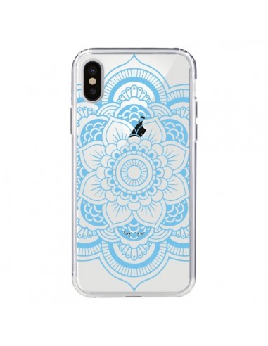 Coque iPhone X et XS Mandala Bleu Azteque Transparente - Nico
