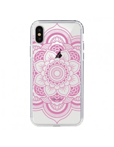 Coque iPhone X et XS Mandala Rose Clair Azteque Transparente - Nico