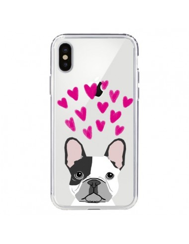 Coque iPhone X et XS Bulldog Français Coeurs Chien Transparente - Pet Friendly
