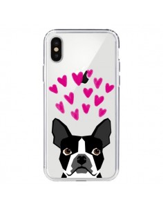 Coque iPhone X et XS Boston Terrier Coeurs Chien...