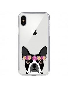 Coque iPhone X et XS Boston Terrier Fleurs Chien...
