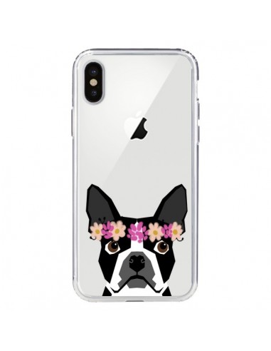 Coque iPhone X et XS Boston Terrier Fleurs Chien Transparente - Pet Friendly