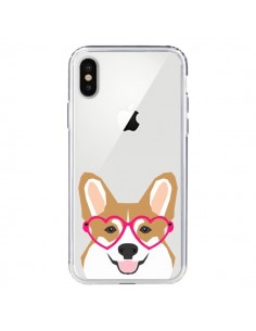 Coque iPhone X et XS Chien Marrant Lunettes Coeurs...