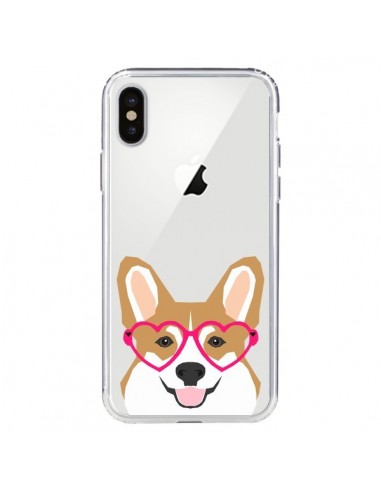 Coque iPhone X et XS Chien Marrant Lunettes Coeurs Transparente - Pet Friendly