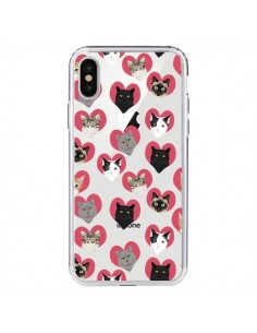 Coque iPhone X et XS Chats Coeurs Transparente - Pet...