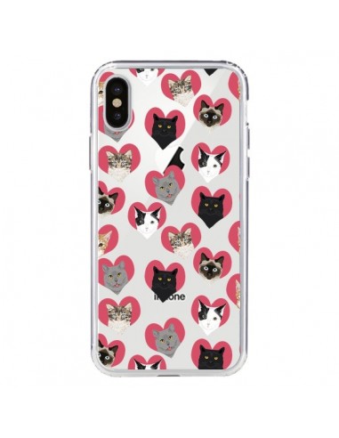 Coque iPhone X et XS Chats Coeurs Transparente - Pet Friendly