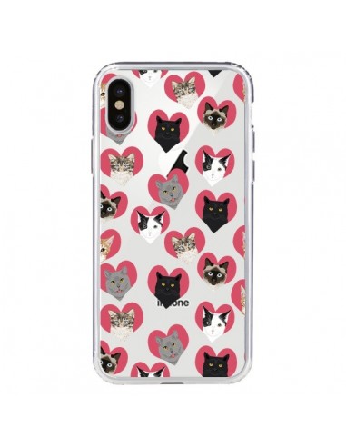 Coque iPhone X et XS Chats Coeurs Transparente - Pet Friendly