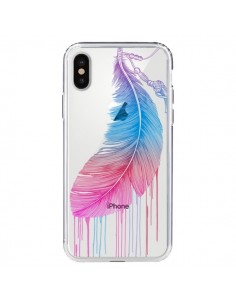 Coque iPhone X et XS Plume Feather Arc en Ciel...