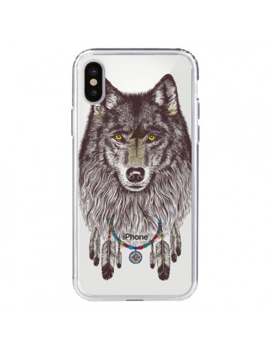 Coque iPhone X et XS Loup Wolf Attrape Reves Transparente - Rachel Caldwell