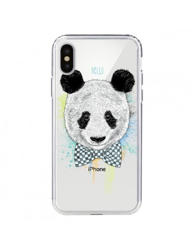 Coque iPhone X et XS Panda Noeud Papillon Transparente - Rachel Caldwell