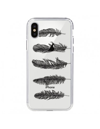 Coque iPhone X et XS Plume Feather Noir Transparente - Rachel Caldwell