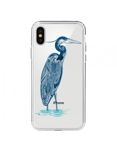Coque iPhone X et XS Heron Blue Oiseau Transparente - Rachel Caldwell