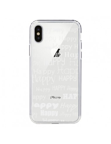 Coque iPhone X et XS Happy Happy Blanc Transparente - R Delean