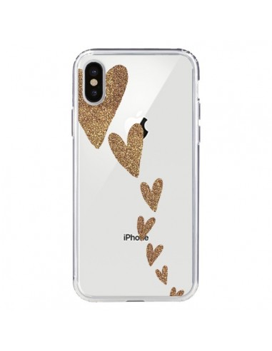 Coque iPhone X et XS Coeur Falling Gold Hearts Transparente - Sylvia Cook