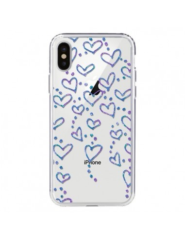 Coque iPhone X et XS Floating hearts coeurs flottants Transparente - Sylvia Cook