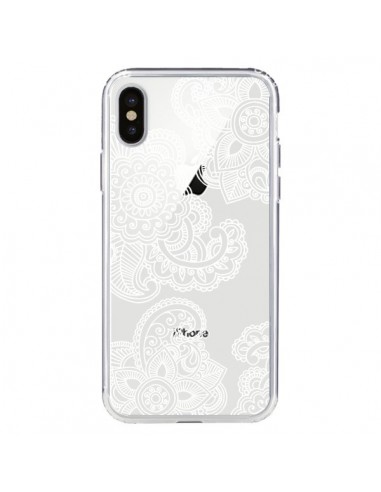 Coque iPhone X et XS Lacey Paisley Mandala Blanc Fleur Transparente - Sylvia Cook