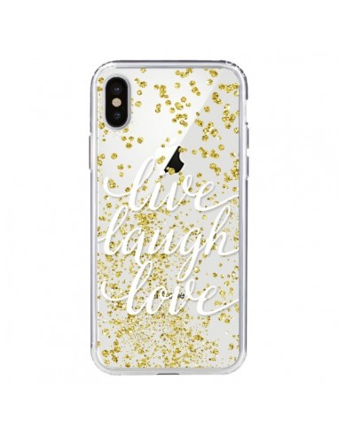 Coque iPhone X et XS Live, Laugh, Love, Vie, Ris, Aime Transparente - Sylvia Cook