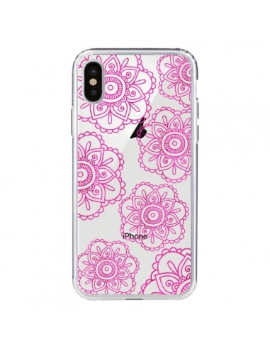 Coque iPhone X et XS Pink Doodle Flower Mandala Rose Fleur Transparente - Sylvia Cook