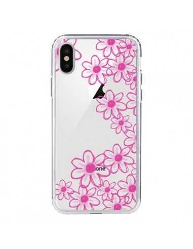 Coque iPhone X et XS Pink Flowers Fleurs Roses Transparente - Sylvia Cook
