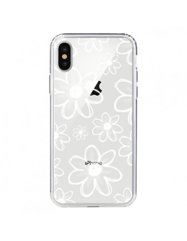 Coque iPhone X et XS Mandala Blanc White Flower Transparente - Sylvia Cook