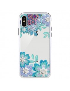 Coque iPhone X et XS Winter Flower Bleu, Fleurs d'Hiver...