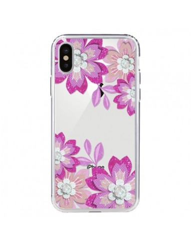 Coque iPhone X et XS Winter Flower Rose, Fleurs d'Hiver Transparente - Sylvia Cook
