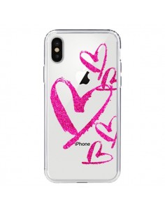 Coque iPhone X et XS Pink Heart Coeur Rose Transparente -...