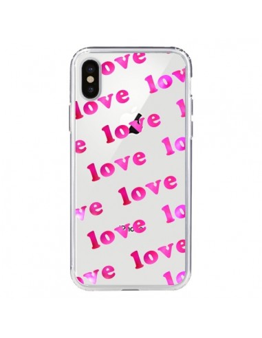 Coque iPhone X et XS Pink Love Rose Transparente - Sylvia Cook