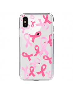Coque iPhone X et XS Pink Ribbons Ruban Rose Transparente...