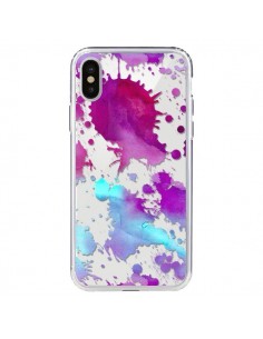 Coque iPhone X et XS Watercolor Splash Taches Bleu Violet...
