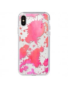 Coque iPhone X et XS Watercolor Splash Taches Rose Orange...
