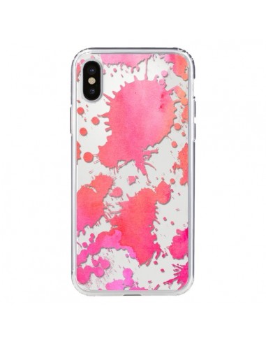 Coque iPhone X et XS Watercolor Splash Taches Rose Orange Transparente - Sylvia Cook