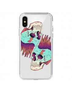 Coque iPhone X et XS Tête de Mort Crane Punk Double...