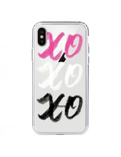 Coque iPhone X et XS XoXo Rose Blanc Noir Transparente -...