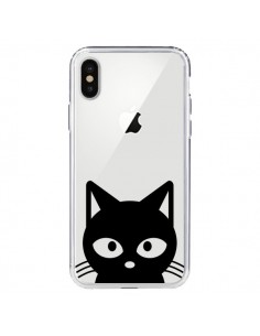 Coque iPhone X et XS Tête Chat Noir Cat Transparente -...