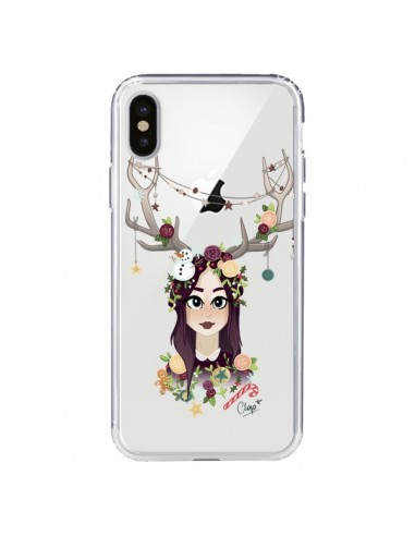 Coque Christmas Girl Femme Noel Bois Cerf Transparente pour iPhone X - Chapo