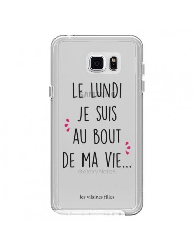 Coque Le lundi, je suis au bout de ma vie Transparente pour Samsung Galaxy Note 5 - Les Vilaines Filles