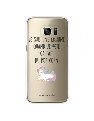 Coque Je suis une licorne, quand je pète ça fait du pop corn Transparente pour Samsung Galaxy S7 Edge - Les Vilaines Filles