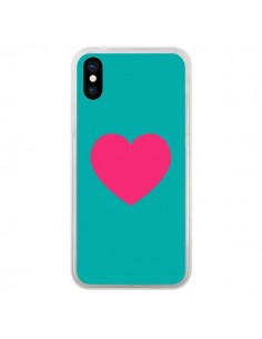 Coque Coeur Rose Fond Bleu pour iPhone X - Laetitia